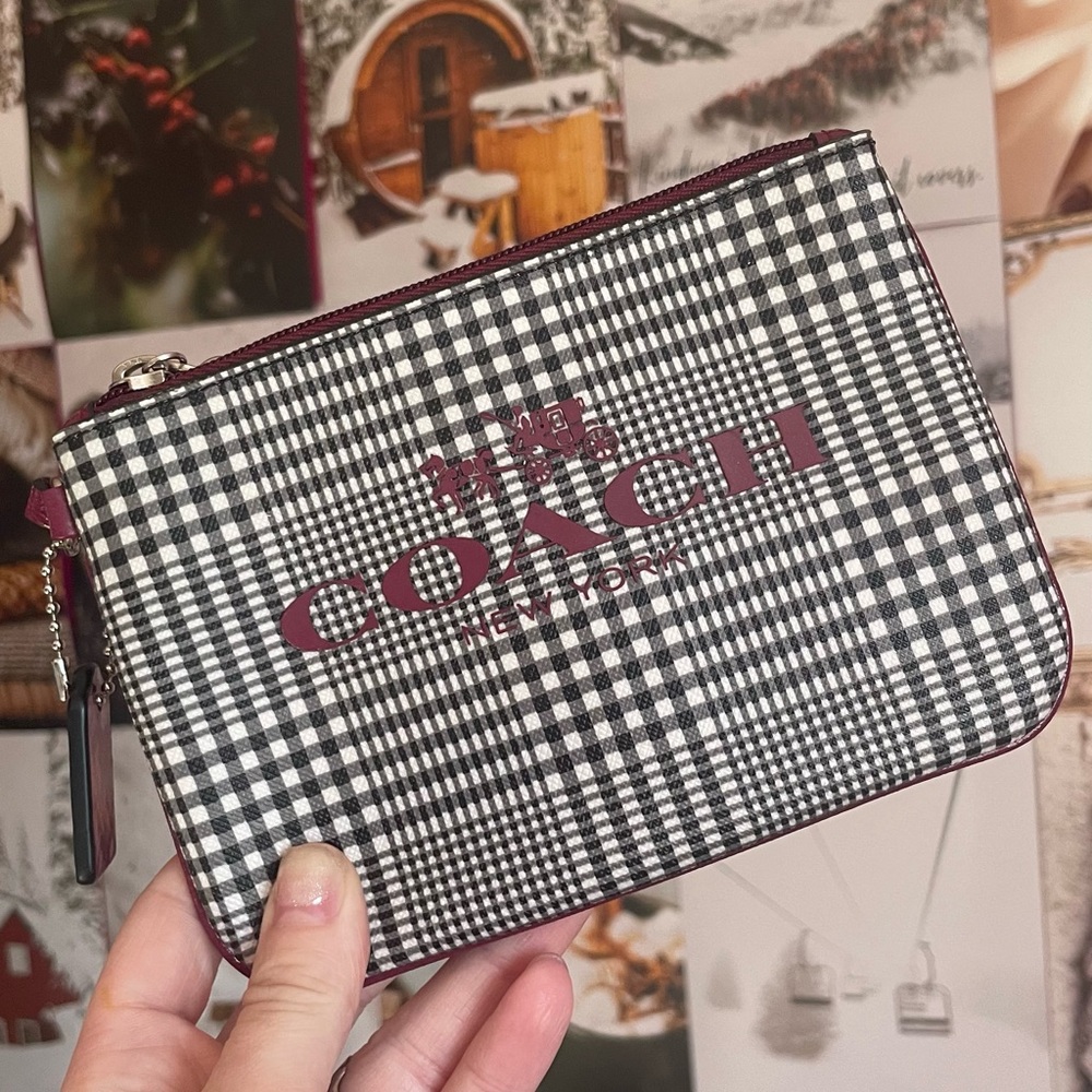 Coach Black & White & Burgundy Wristlet